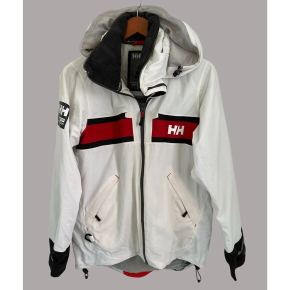 Helly Hansen Mens White Offshore Sailing Jacket Waterproof & Windproof Red & Bla - Picture 2 of 7